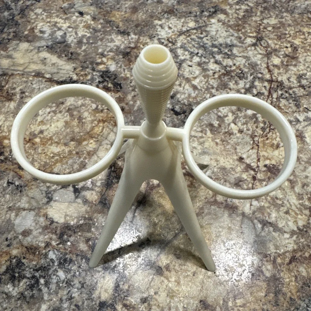 Vintage Tupperware Salt & Pepper Shakers with Atomic Tripod Caddy Stand